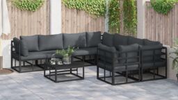 Berkfield Home Garden Sofa Set 9 pcs Black 70 x 70 x 32 cm Aluminium - thumbnail 6