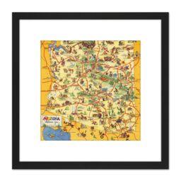 Artery8 Map Avey 1942 Arizona Welcomes You 8X8 Inch Square Wooden Framed Wall Art Print Picture with Mount in Black - thumbnail 1