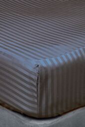 Belledorm Hotel Suite Satin Stripe 540 Thread Count 38cm Fitted Sheet in Charcoal - Size: Single - thumbnail 1