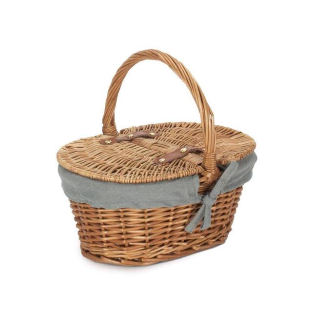 Red Hamper Wicker Childs Light Steamed Finish Cotton Lined Oval Picnic Basket in Grey - image 1