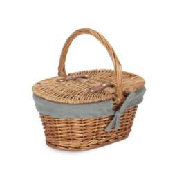 Red Hamper Wicker Childs Light Steamed Finish Cotton Lined Oval Picnic Basket in Grey
