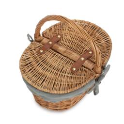Red Hamper Wicker Childs Light Steamed Finish Cotton Lined Oval Picnic Basket in Grey - thumbnail 2