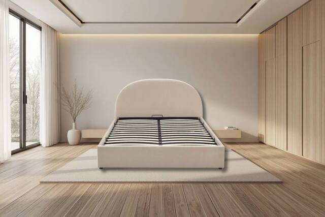 Nexus Mattresses Ltd Modern U-Shape Ottoman Bed Frame with Storage in Cream - Size: Double - image 1