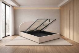 Nexus Mattresses Ltd Modern U-Shape Ottoman Bed Frame with Storage in Cream - Size: Double - thumbnail 4