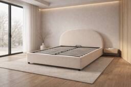 Nexus Mattresses Ltd Modern U-Shape Ottoman Bed Frame with Storage in Cream - Size: Double - thumbnail 2