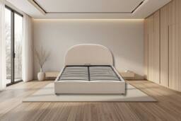 Nexus Mattresses Ltd Modern U-Shape Ottoman Bed Frame with Storage in Cream - Size: Double - thumbnail 1