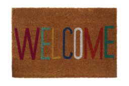 Orsina Welcome Multicolour Coir Doormat in Natural - Size: 100 cm diameter