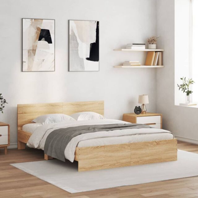 Berkfield Home Bed Frame without Mattress Sonoma Oak 150x200 cm King Size in Brown - image 1