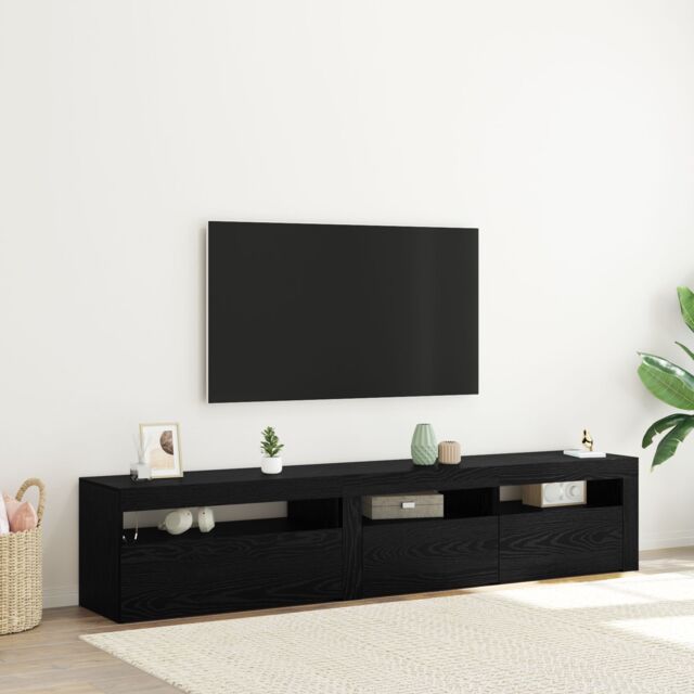 Berkfield Home TV Cabinets 2 pcs with LED Lights Black Oak Engineered Wood - image 1