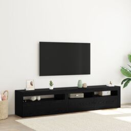 Berkfield Home TV Cabinets 2 pcs with LED Lights Black Oak Engineered Wood - thumbnail 1