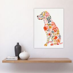 "Artery8 Labrador Dog Lover Bright Floral Pattern Portrait Wall Art Print in Pink - Size: W18"" x H24""" - thumbnail 4