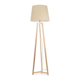 ValueLights Lottie Natural Wood Tripod Floor Lamp with Fabric Tapered Shade & LED Bulb in Cream - thumbnail 2