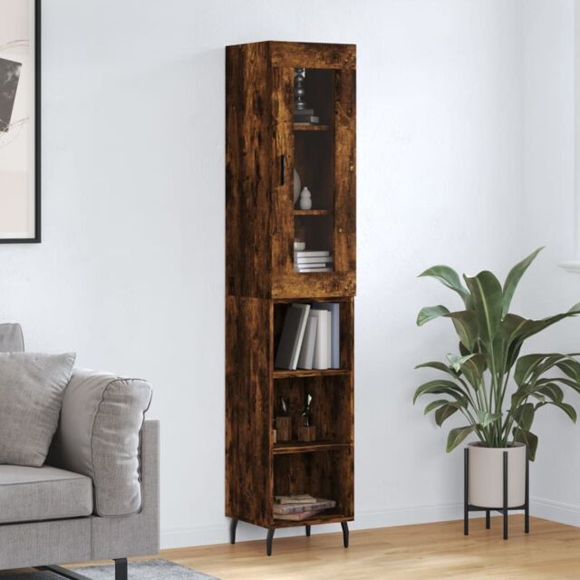 Berkfield Home Highboard Smoked Oak 34.5x34x180 cm Engineered Wood in Brown - image 1