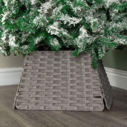 Samuel Alexander Foldable Rattan Christmas Tree Skirt in Grey - thumbnail 3