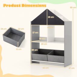 Costway Dollhouse Bookshelf Wooden Toy Storage Organizer with Writable Chalkboard in Grey - thumbnail 2