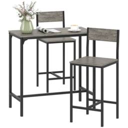KORVIXA 3-Piece Bar Table & Stools Set Charcoal Grey - Size: 0.6m2