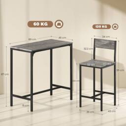 KORVIXA 3-Piece Bar Table & Stools Set Charcoal Grey - Size: 0.6m2 - thumbnail 2