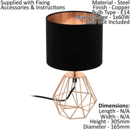 Loops Table Lamp Colour Copper Base Shade Black Copper Fabric Bulb E14 1x60W - thumbnail 2