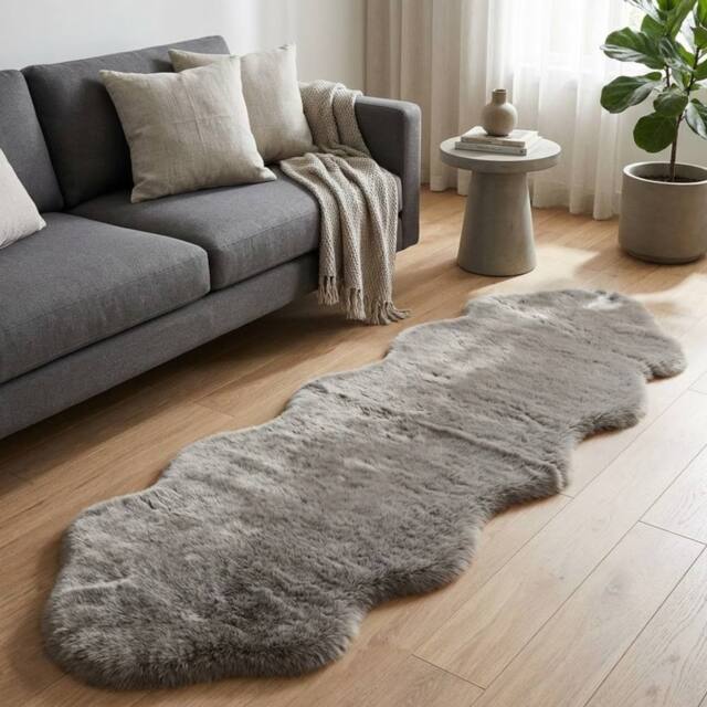 Garden Greatness Maison Stone Double Faux Fur Accent Rug in Grey - Size: 45 cm x 75 cm