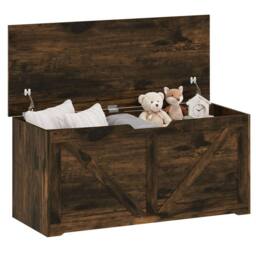 HOMCOM Storage Trunk for Living Room with Safety Hinges, 100cm, Rustic Brown - thumbnail 2