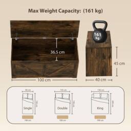 HOMCOM Storage Trunk for Living Room with Safety Hinges, 100cm, Rustic Brown - thumbnail 3
