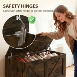 HOMCOM Storage Trunk for Living Room with Safety Hinges, 100cm, Rustic Brown - thumbnail 6