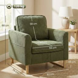 HOMCOM Armchair with Metal Legs & Spring Dark Green - thumbnail 3