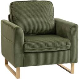 HOMCOM Armchair with Metal Legs & Spring Dark Green - thumbnail 2