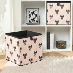 OHS 2 x Bows Storage Box Folding Cube Shoe Toy Organiser in Cream - thumbnail 1
