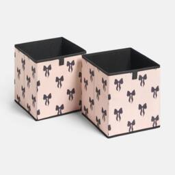 OHS 2 x Bows Storage Box Folding Cube Shoe Toy Organiser in Cream - thumbnail 3