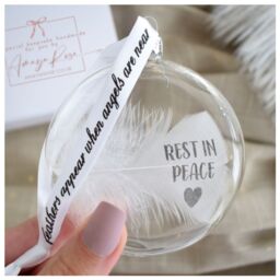 Amaya Rose Ltd In Memory of Rest In Peace feather Round Bauble Gift Boxed. Memorial in Clear - thumbnail 2