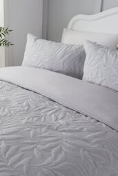 Serene 'Luana' Microfibre Pinsonic 3D Floral Design Duvet Cover Set in Silver - Size: King - thumbnail 2