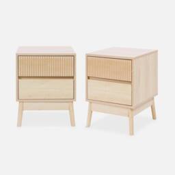 sweeek Pair Of Grooved Bedside Tables With Wooden Effect in Light Brown - thumbnail 2