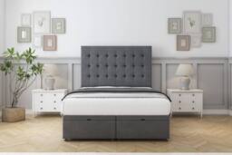 "Comfort Beds Savannah Coniston Ottoman Bed Set With 26"" Strutted Headboard in Dark Grey - Size: Double" - thumbnail 1