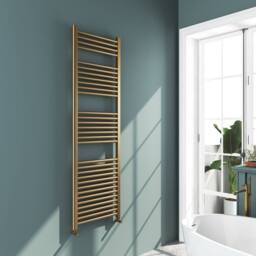 Bathroom Kingdom Omata Brushed Brass Straight Heated Towel Rail 1600x500mm in Gold