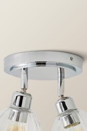 ValueLights Cheltenham 2 Way Ribbed Glass Spotlight Flush Ceiling Light & Bulbs in Metallic Silver - thumbnail 5