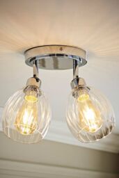 ValueLights Cheltenham 2 Way Ribbed Glass Spotlight Flush Ceiling Light & Bulbs in Metallic Silver - thumbnail 2