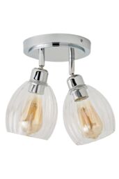 ValueLights Cheltenham 2 Way Ribbed Glass Spotlight Flush Ceiling Light & Bulbs in Metallic Silver - thumbnail 6