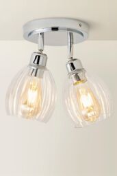 ValueLights Cheltenham 2 Way Ribbed Glass Spotlight Flush Ceiling Light & Bulbs in Metallic Silver - thumbnail 3