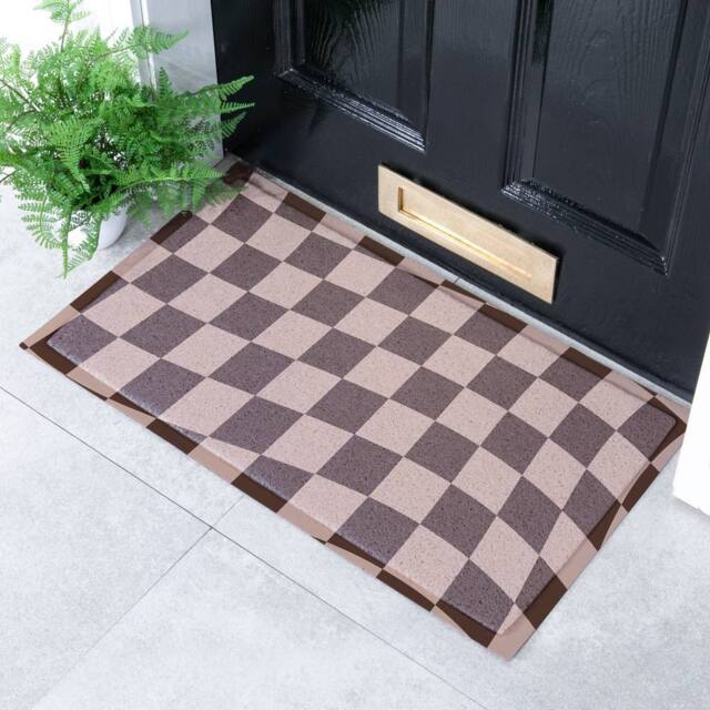 Artsy Mats Wavey Checkerboard Chocolate Brown Indoor Outdoor Doormat (70 x 40cm) - Size: 40 cm x 70 cm - image 1