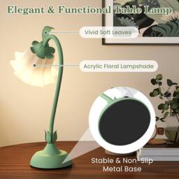 Gymax Nightstand Lamp with Lily of the Valley Lampshade Decorative Light in Green - thumbnail 9