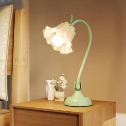 Gymax Nightstand Lamp with Lily of the Valley Lampshade Decorative Light in Green - thumbnail 3