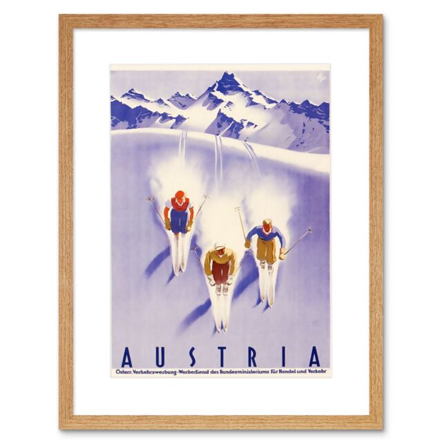 "Artery8 Wall Art Print Austria Alps Ski Snow Winter Travel Artwork Framed 9X7 Inch in Beige - Size: W7"" x H9""" - image 1