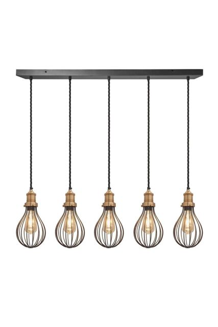 Industville Brooklyn Balloon Cage 5 Wire Cluster Lights, 6 inch, Pewter, Brass holder in Dark Grey