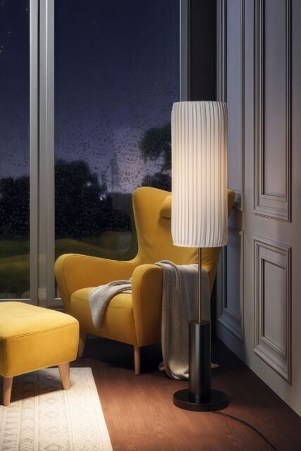 Living and Home Simple Retro Floor Lamp with Fabric Lampshade - image 1