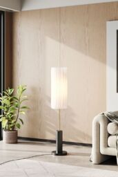 Living and Home Simple Retro Floor Lamp with Fabric Lampshade - thumbnail 3