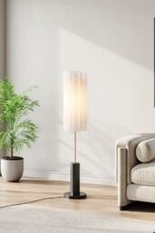Living and Home Simple Retro Floor Lamp with Fabric Lampshade - thumbnail 4