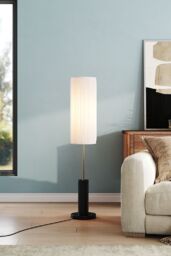 Living and Home Simple Retro Floor Lamp with Fabric Lampshade - thumbnail 2