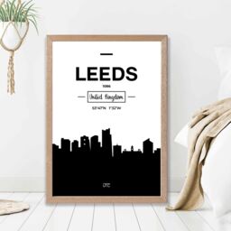ARTZE Leeds Black & White City Skyline Framed Print SIZE: A3 with Oak Frame - Size: A4 - thumbnail 2