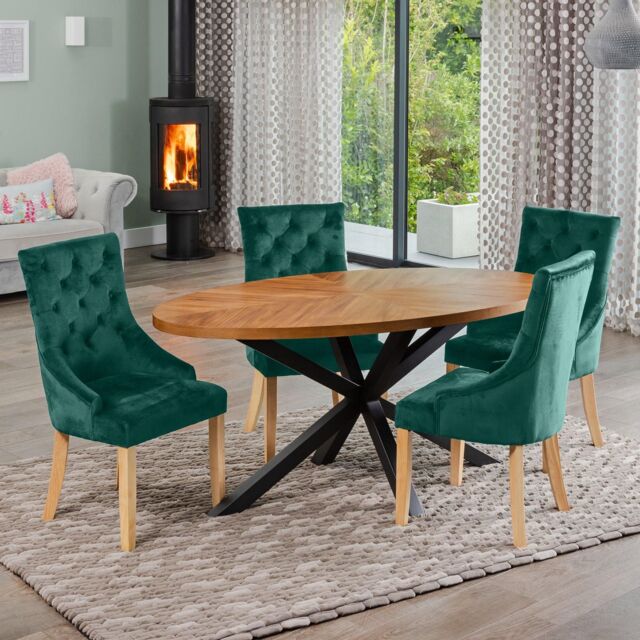 Artemis Home Dosenna Oval Dining Table Set with 4 Ravenna Velvet Chairs in Green - image 1